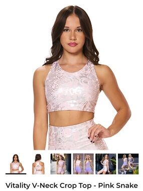 Girls Large Vitality V-Neck Crop Top - Pink Snake